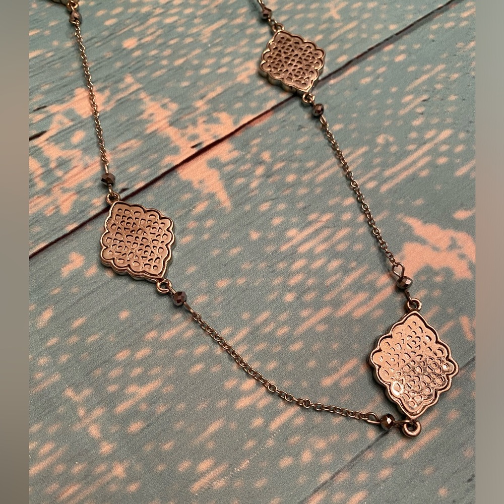 Silver Geometric Necklace with Beads